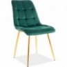 Krzesło welurowe pikowane na złotych nogach Chic Velvet Gold zielone Signal do salonu