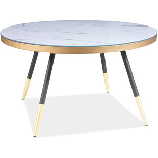 Stolik kawowy glamour Vega | Signal - 80cm, biały marmur, złoty