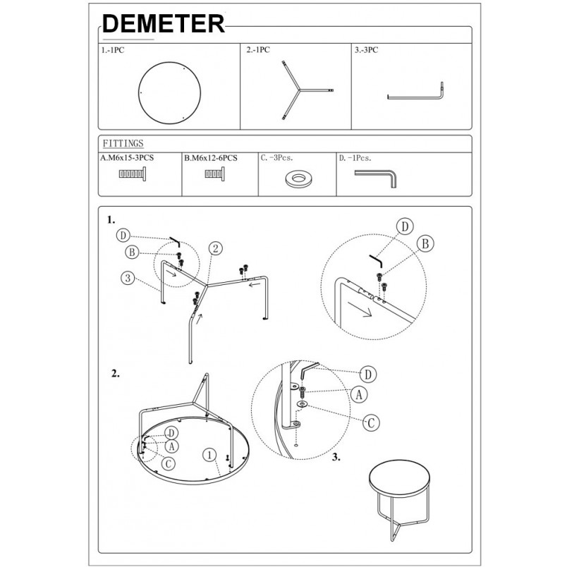 Stoliki loft Demeter szare Signal | Zestaw 3 sztuk