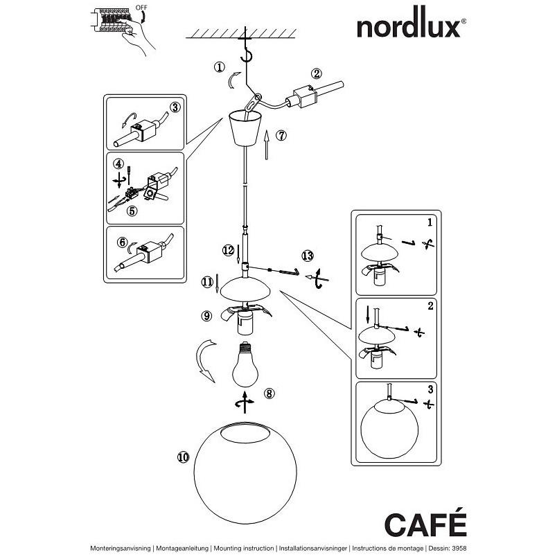 Lampa wisząca Nordlux Cafe - szklana kula, biała | Sklep z lampami
