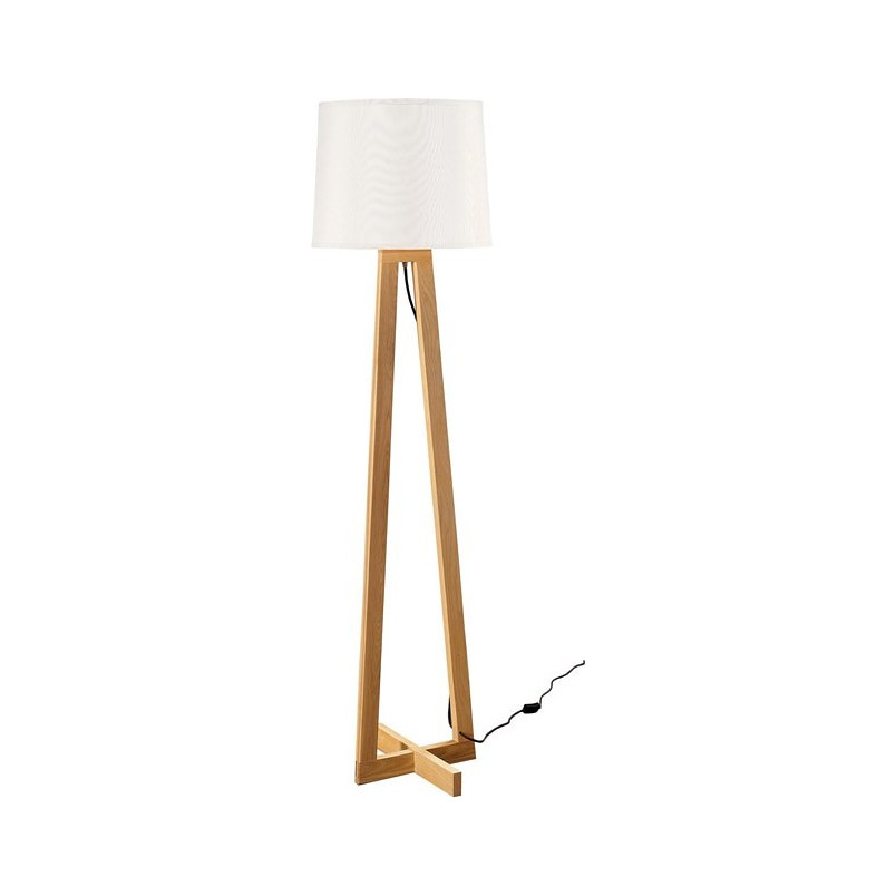 Lampa podłogowa skandynawska Fenil | Biały abażur, drewno | Decolab24