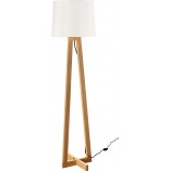 Lampa podłogowa skandynawska Fenil | Biały abażur, drewno | Decolab24