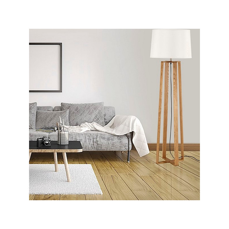 Lampa podłogowa skandynawska Fenil | Biało-drewniana | Decolab24