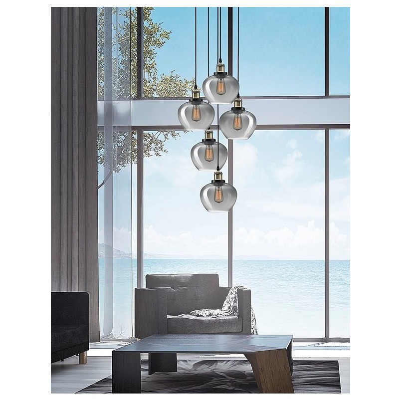 Lampa wisząca Tamigo 5-punktowa | Loftowa lampa szklana czarna