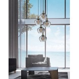 Lampa wisząca Tamigo 5-punktowa | Loftowa lampa szklana czarna