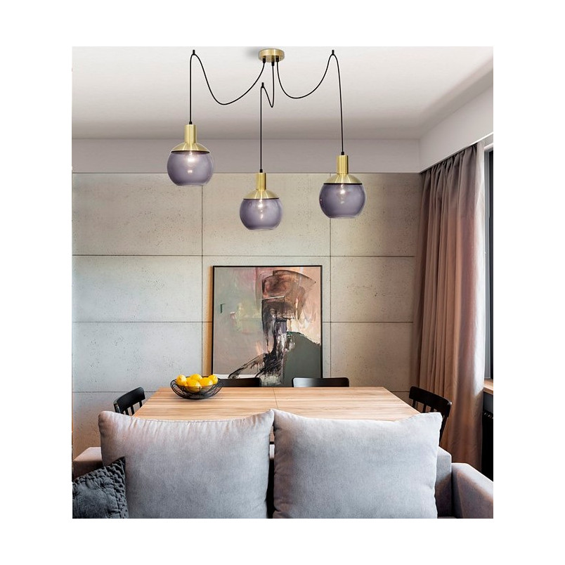 Lampa wisząca Odessa III - szkło dymione, mosiądz | Decolab24
