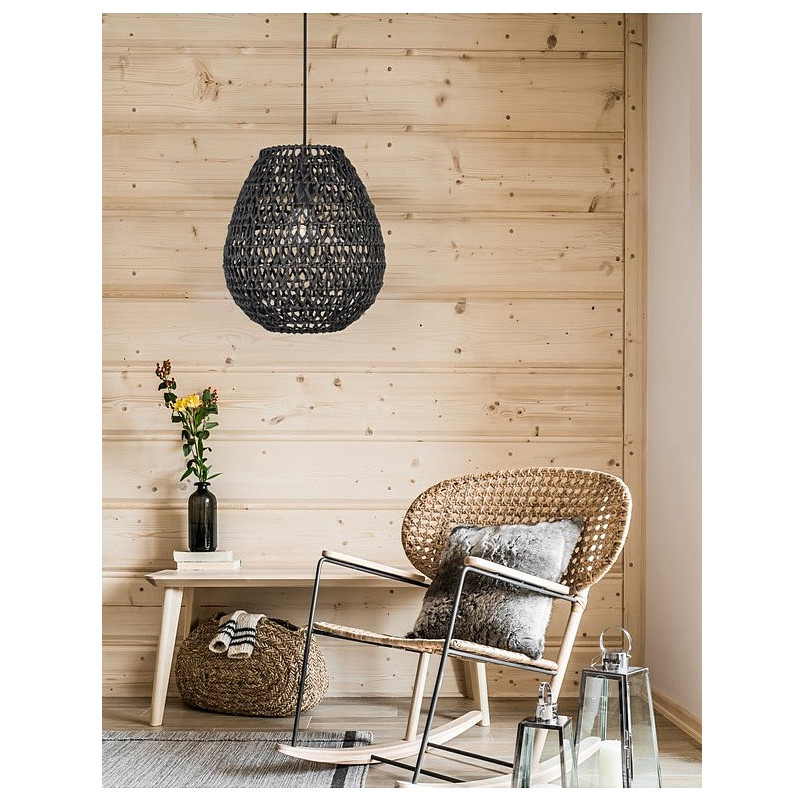 Lampa rattanowa wisząca Lombok czarna | Decolab24