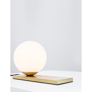 Lampa stołowa Stella: Szklana kula glamour, biało-mosiężna | Decolab24