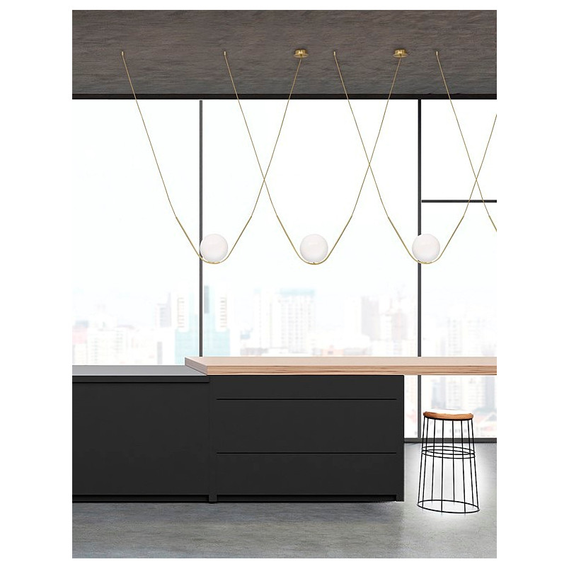 Lampa wisząca Glamour Louis | Szkło biało-mosiężne 150cm