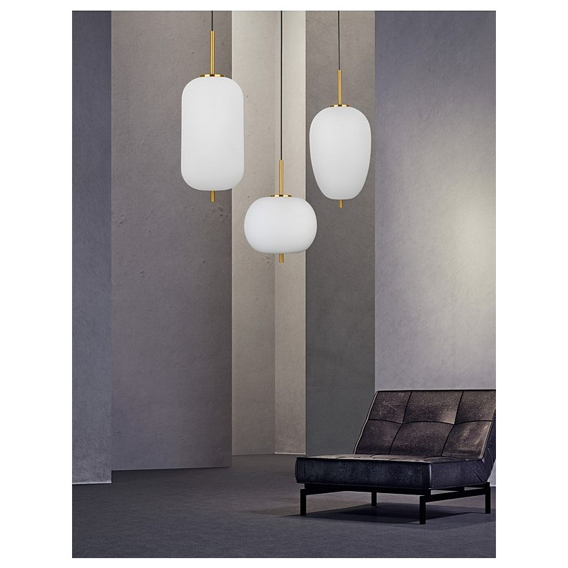 Lampa wisząca szklana glamour Tamo | Biało-mosiężna 27cm