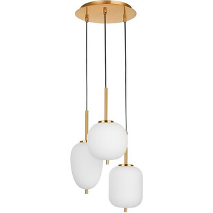 Lampa wisząca szklana potrójna glamour Tamo 30 biało-mosiężna