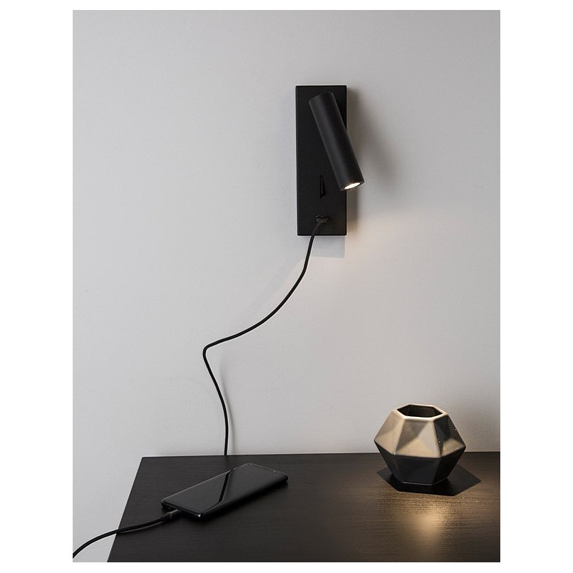 Kinkiet LED Space czarny z USB | Decolab24