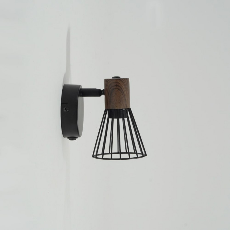 Kinkiet Loft Manama - czarny metal, drewno | Brilliant