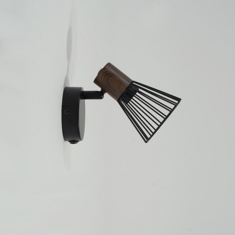 Kinkiet Loft Manama - czarny metal, drewno | Brilliant