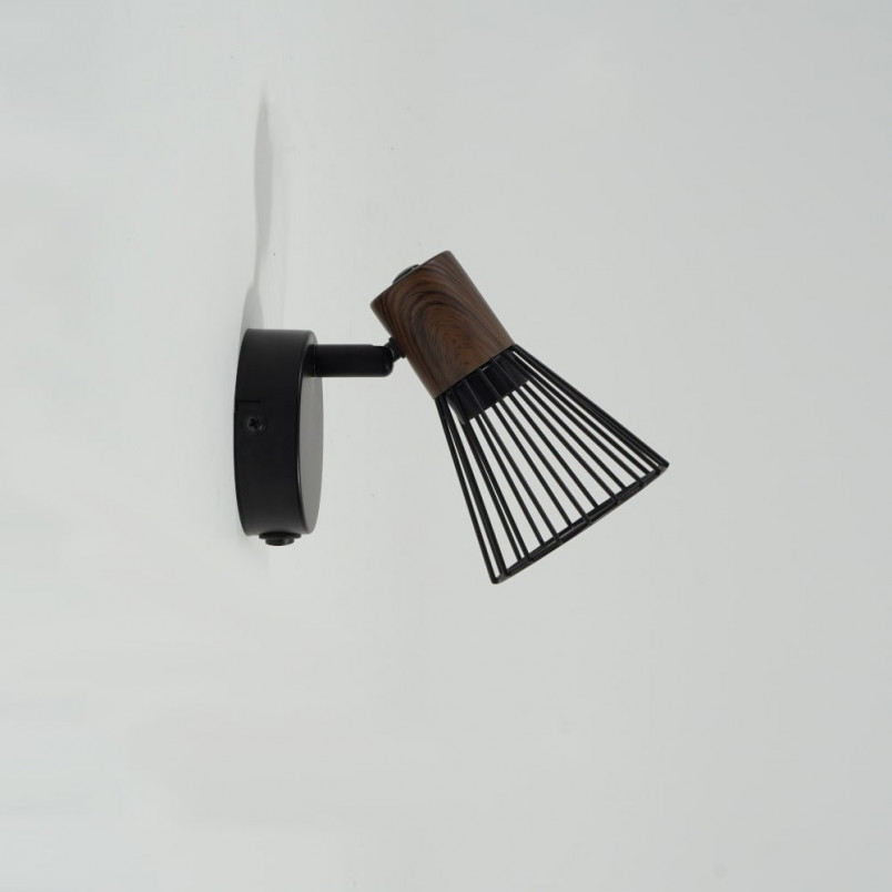 Kinkiet Loft Manama - czarny metal, drewno | Brilliant