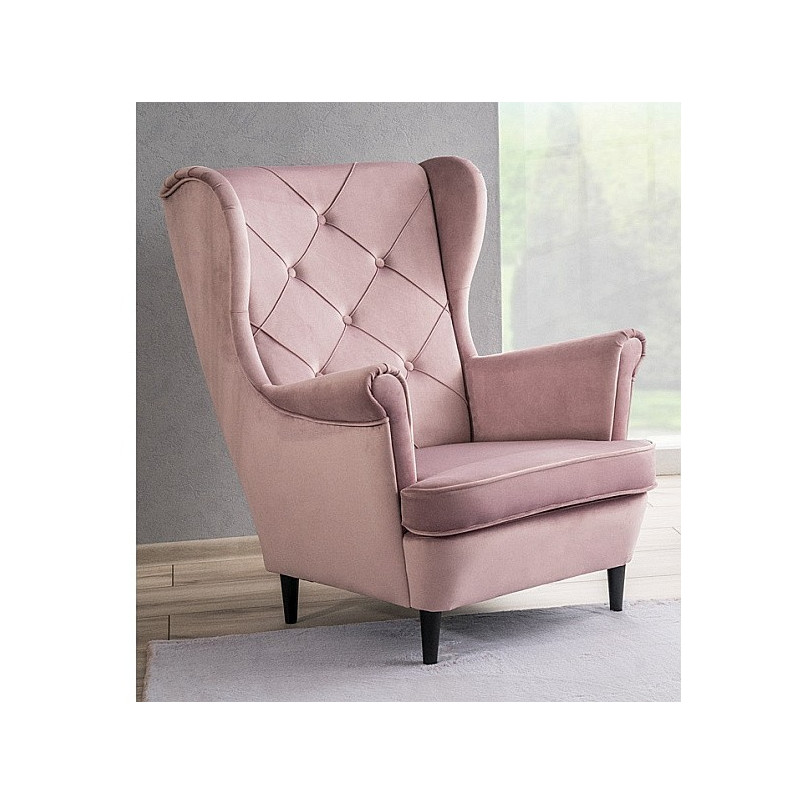Fotel welurowy Chesterfield Lady Velvet różowy | Signal