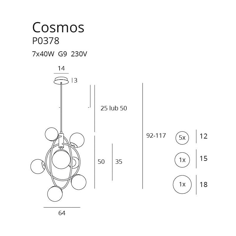 Lampa wisząca Cosmos | Multikolor, Złoty | MaxLight