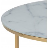 Nowoczesny Okrągły stolik kawowy z marmurowym blatem Alisma 80 złoty Actona do salonu