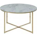 Nowoczesny Okrągły stolik kawowy z marmurowym blatem Alisma 80 złoty Actona do salonu
