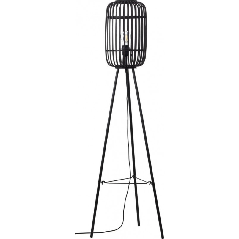 Lampa podłogowa bambusowa Woodrow | Styl Boho, Brąz/Czarny - Brilliant
