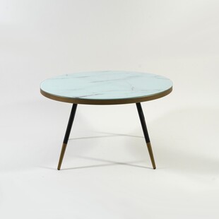 Stolik kawowy glamour Vega | Signal - 80cm, biały marmur, złoty
