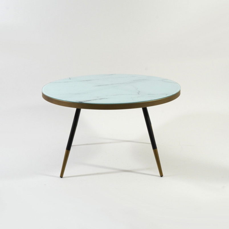 Stolik kawowy glamour Vega | Signal - 80cm, biały marmur, złoty