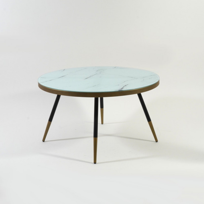 Stolik kawowy glamour Vega | Signal - 80cm, biały marmur, złoty