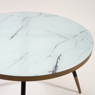 Stolik kawowy glamour Vega | Signal - 80cm, biały marmur, złoty