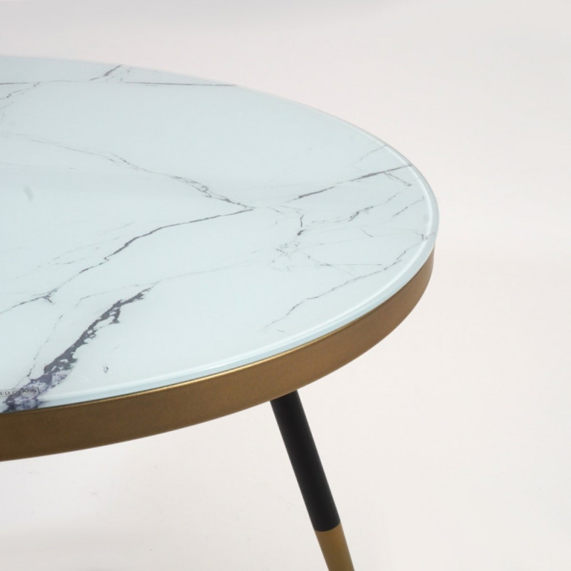 Stolik kawowy glamour Vega | Signal - 80cm, biały marmur, złoty
