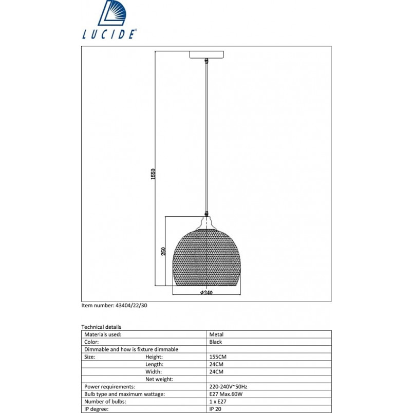 Lampa wisząca ażurowa Mesh czarna | Lucide - Loftowa elegancja