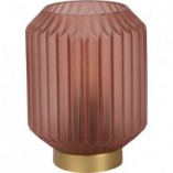 Lampa stołowa Lucide Sueno: Różowy szklany klosz, mosiężna podstawa