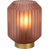 Lampa stołowa Lucide Sueno: Różowy szklany klosz, mosiężna podstawa