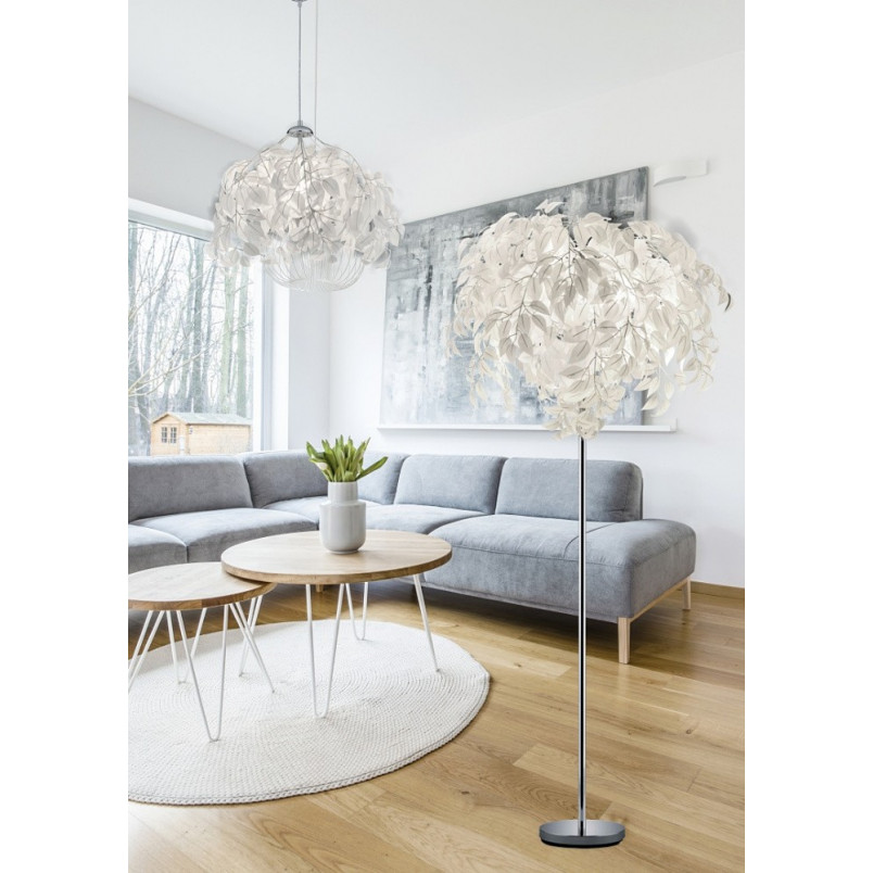 Lampa podłogowa Leavy biało-chromowa | Elegancki design