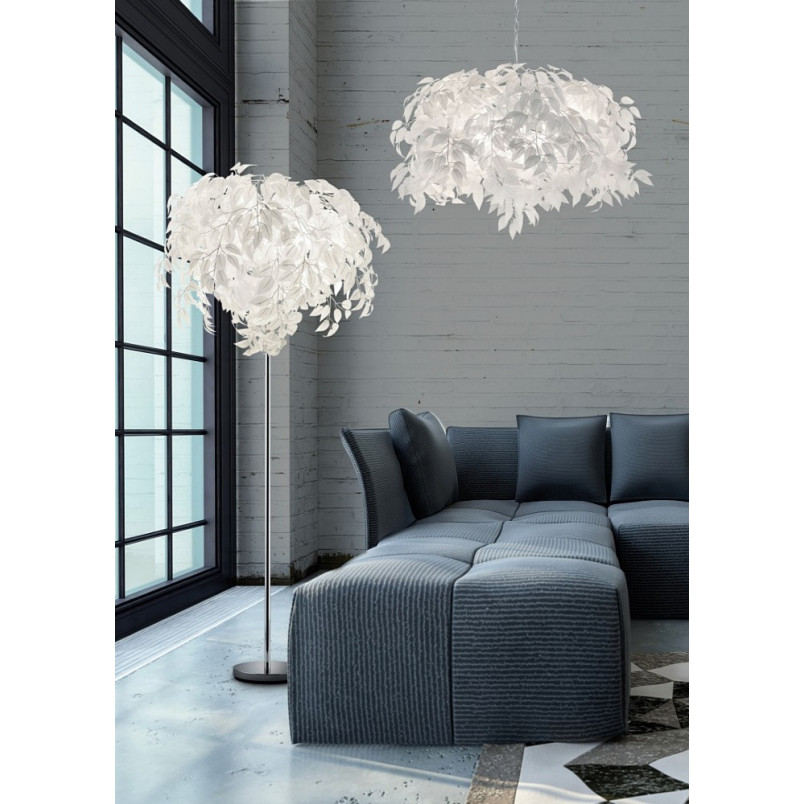Lampa podłogowa Leavy biało-chromowa | Elegancki design