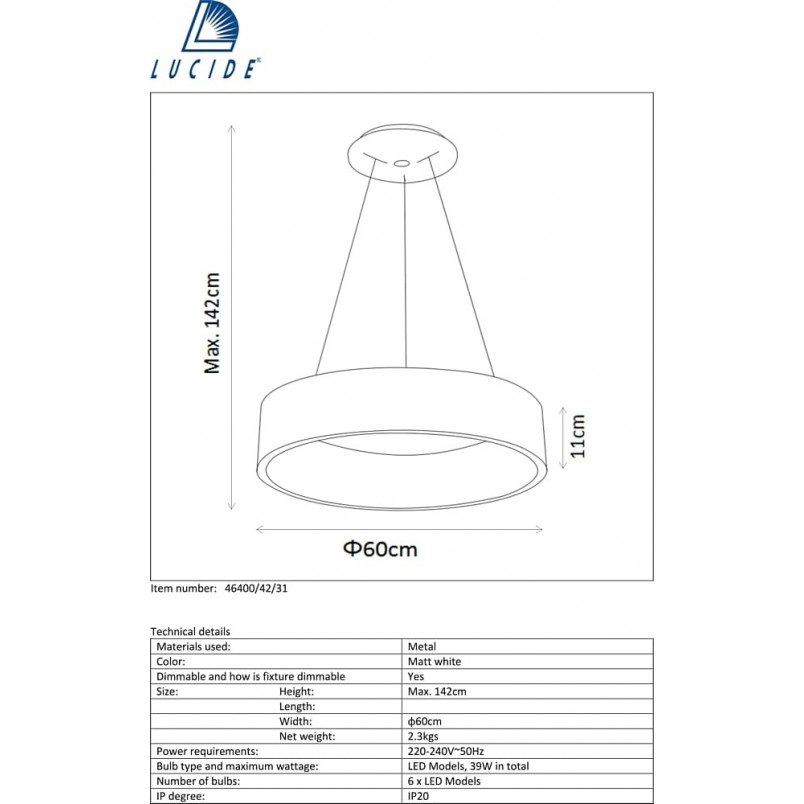 Lampa wisząca LED Talowe - Nowoczesny design Lucide