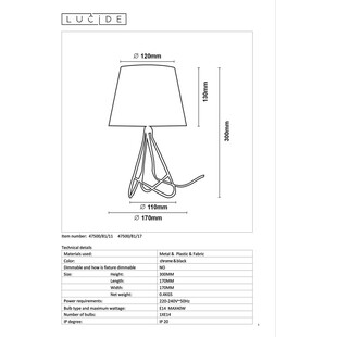 Lampa stołowa Gitta czarno-chromowa | Lucide