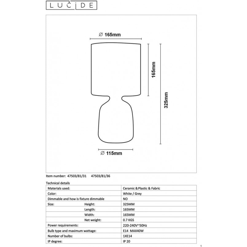 Lampa stołowa betonowa biała Lucide | Stylowe oświetlenie