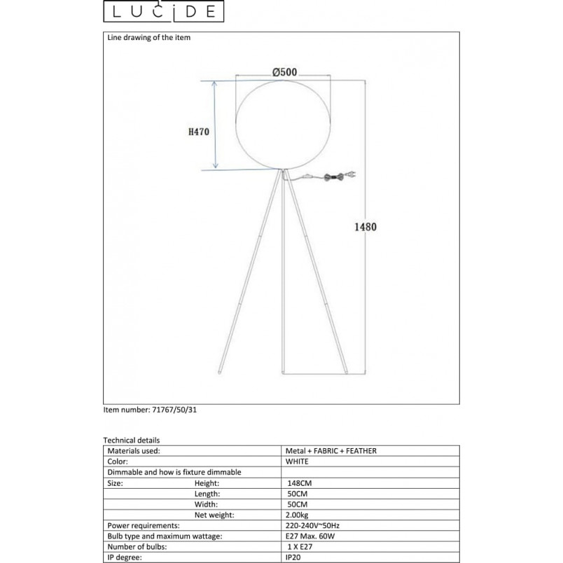 Lampa podłogowa Goosy Soft biała | Lucide - Kup teraz!