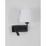 Stylowy Kinkiet z abażurem i lampką do czytania Bonso biały/czarny piaskowy do sypialni