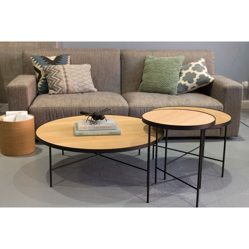 Stolik kawowy industrialny Tre 60cm dąb/czarny | Nordifra