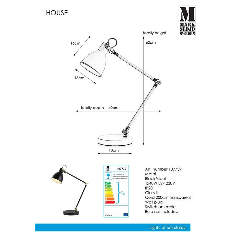 Lampa biurkowa loft House czarna | Markslojd - Kup online