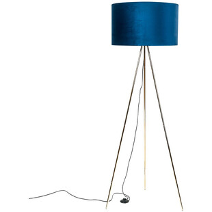 Lampa podłogowa trójnóg z abażurem Inga niebiesko-złota Zumaline