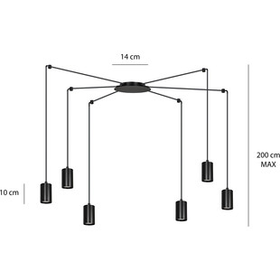 Lampa Wisząca "Pająk" Regulowana Traker VI Czarna - Emibig