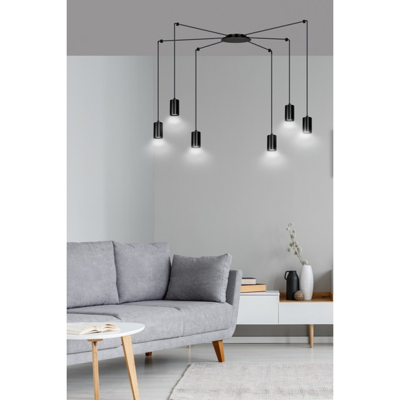 Lampa Wisząca "Pająk" Regulowana Traker VI Czarna - Emibig