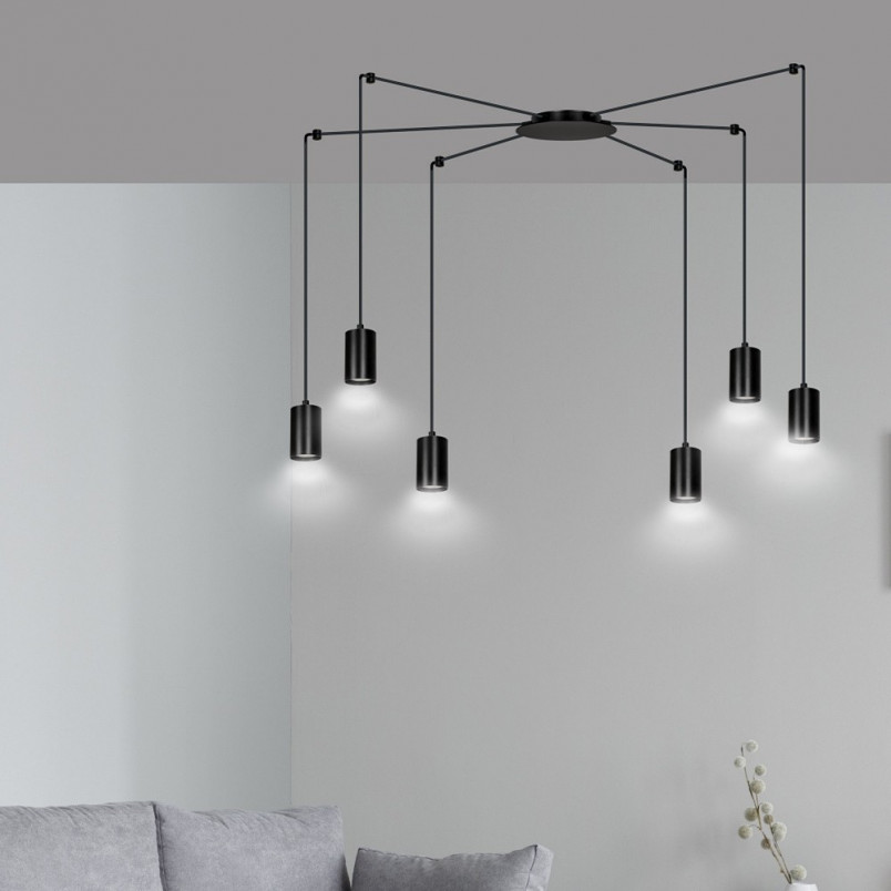 Lampa Wisząca "Pająk" Regulowana Traker VI Czarna - Emibig