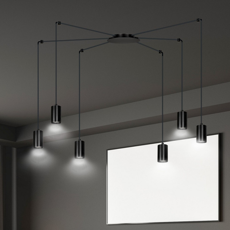 Lampa Wisząca "Pająk" Regulowana Traker VI Czarna - Emibig