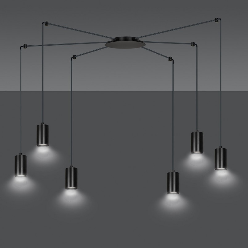 Lampa Wisząca "Pająk" Regulowana Traker VI Czarna - Emibig
