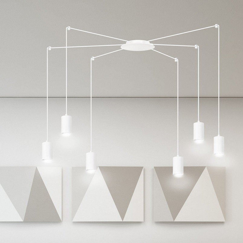 Lampa Wisząca Pająk Biała Emibig Traker VI - Regulowana | Sklep Lamp