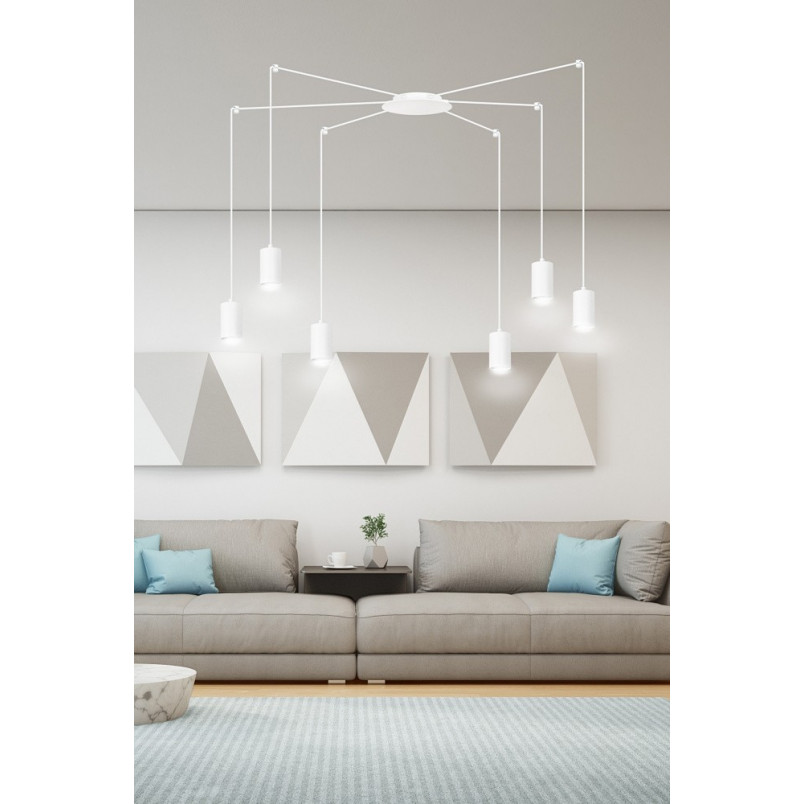 Lampa Wisząca Pająk Biała Emibig Traker VI - Regulowana | Sklep Lamp
