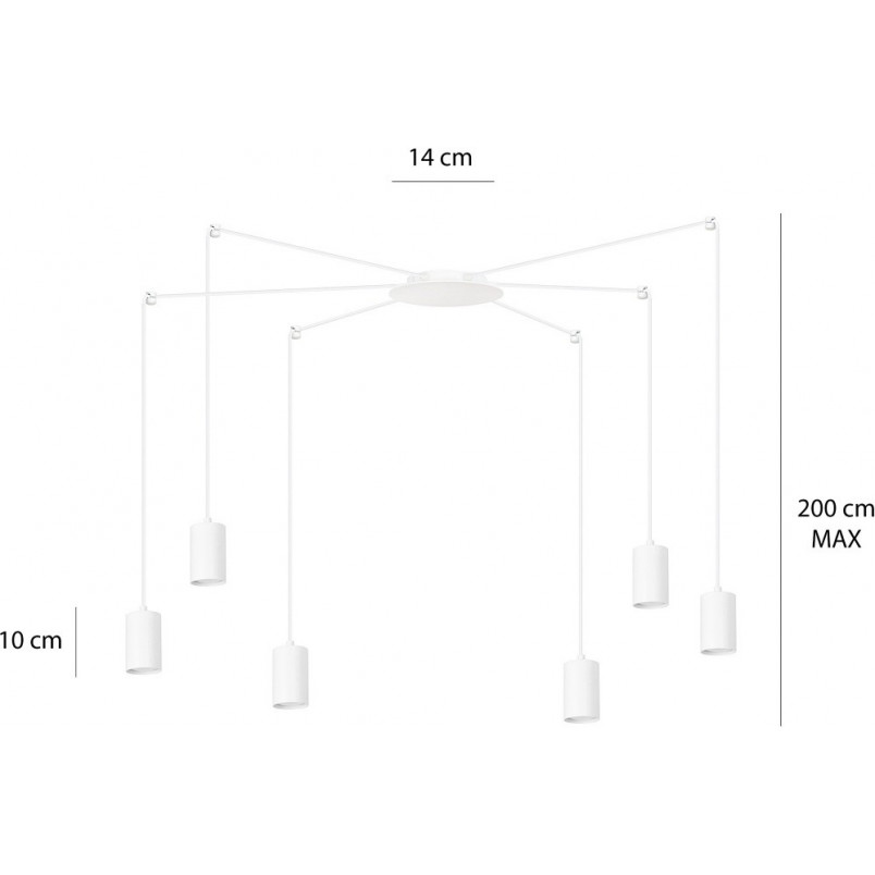 Lampa Wisząca Pająk Biała Emibig Traker VI - Regulowana | Sklep Lamp